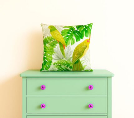 Funda de cojín tropical 45x45 cm | Loneta algodón 100% Estampado Pájaros